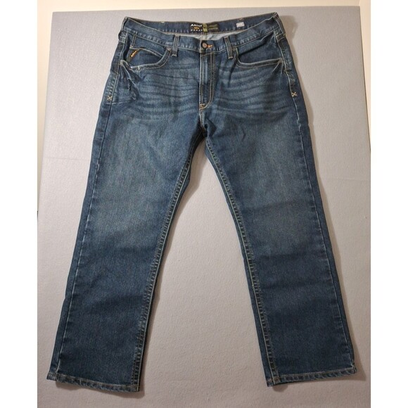 Ariat Rebar M5 Jeans Men 40x30 Blue Dark Wash Denim Western Cowboy Straight EUC - Picture 1 of 12